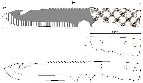 Чертеж ножа Dark-Special survival knife