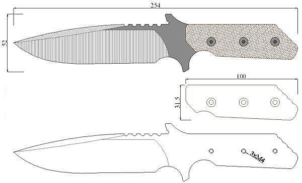 Чертеж ножа Strider-MK1 MOD 10